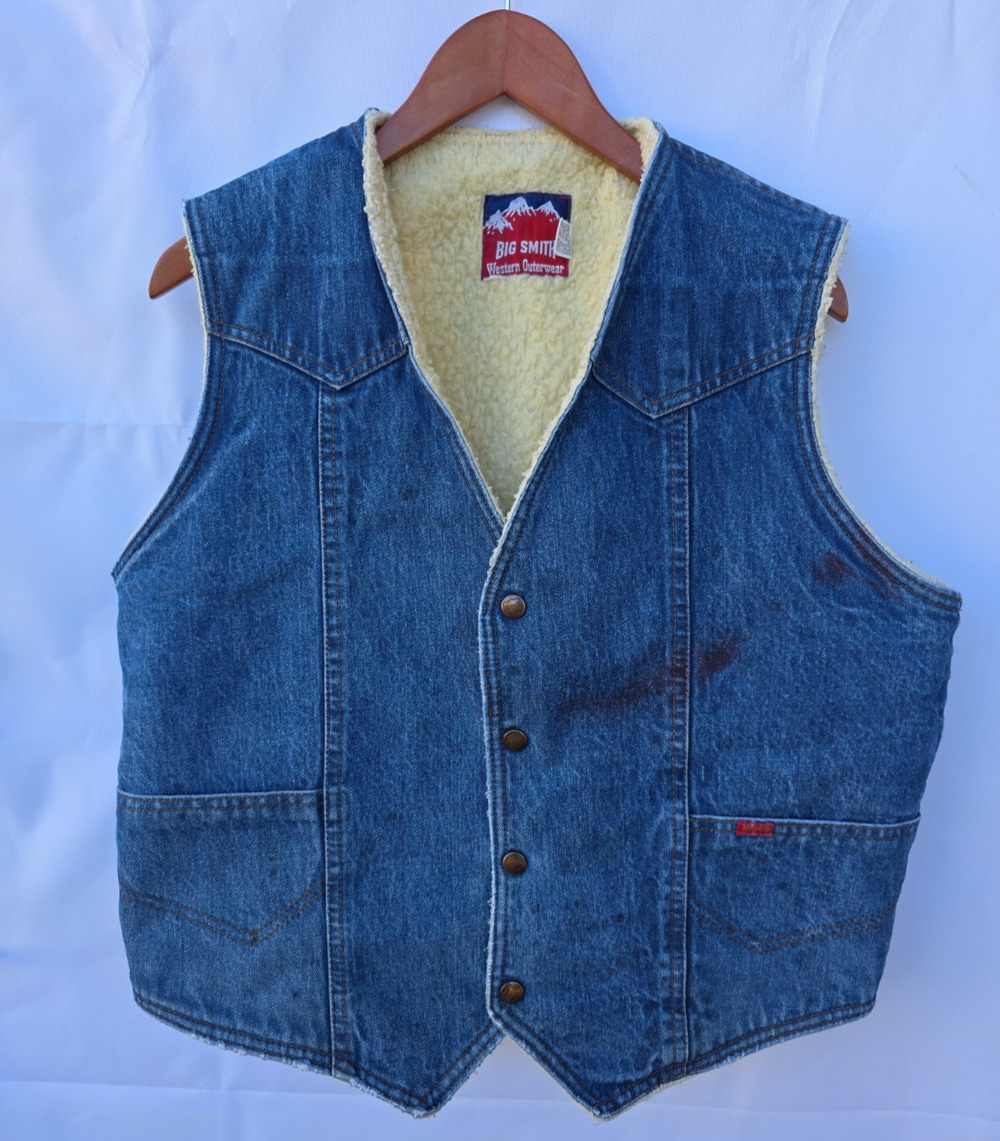 Vintage Big Smith Denim Sherpa Lined Vest Western Workwear Snap Front USA